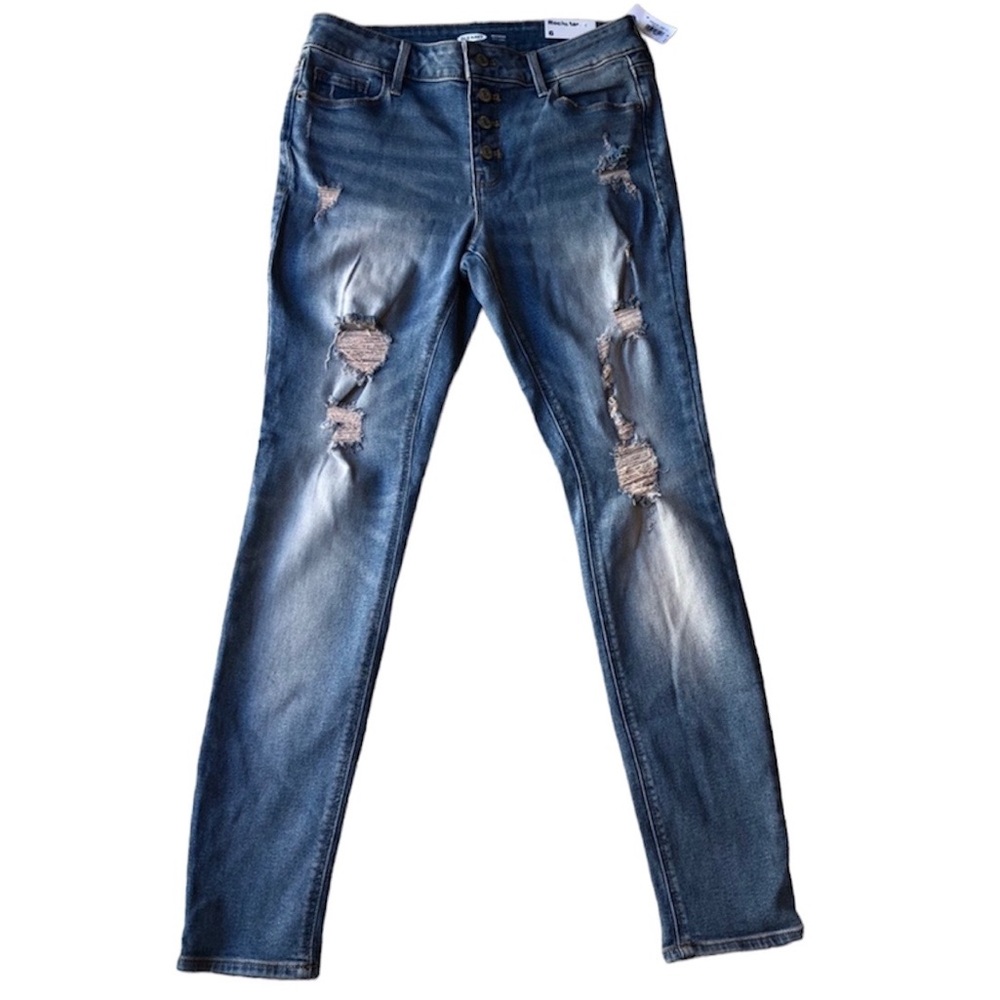 Old Navy Jeans Rock Star Super Skinny Button Fly Distressed NWT Women’s Size 6